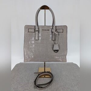 Michael‎ Kors Satchel Bag Gray Croc Embossed Leather MK Logo Tote Purse